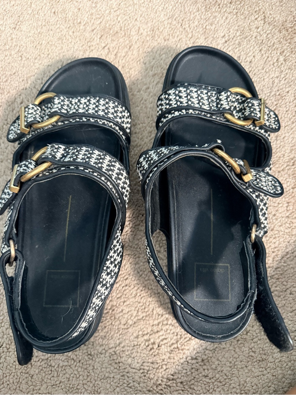 Dolce Vita Woven Black & White Buckle Sandals - Women